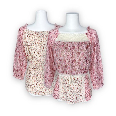 country pink flower lace top