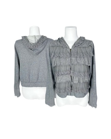 grey lace tired hood zip-up