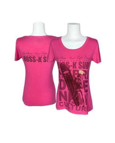 surfer printing pink t-shirt