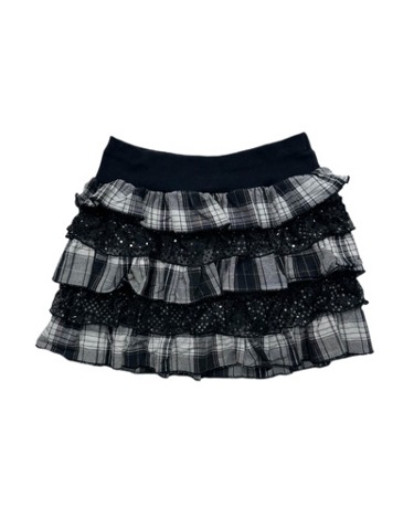 check dot lace tired skirt