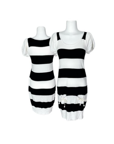 stripe ribbon pocket knit dress
