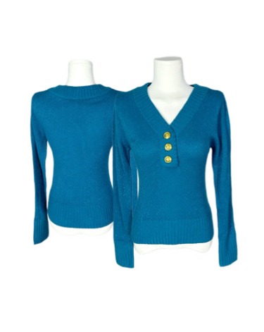 blue glitter button knit top