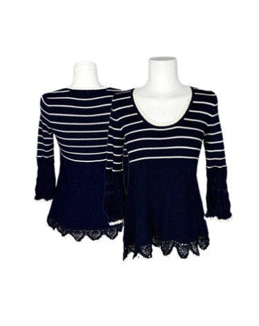 navy stripe lace knit top