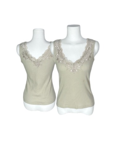 lace cubic detail ribbed top