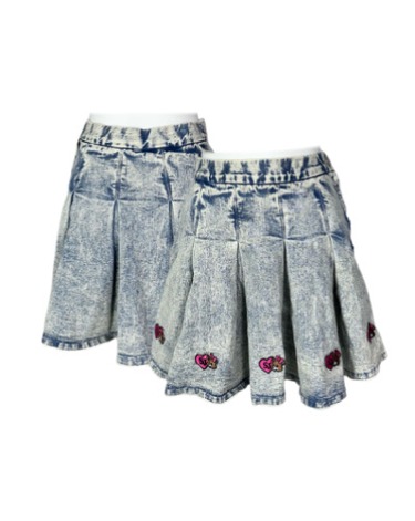 kitsch embroidery denim pleats skirt