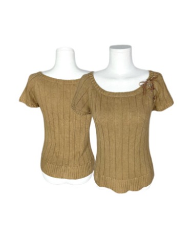 baige lace-up shoulder detail knit