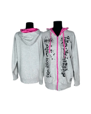 spletter lettering pink grey hood zip-up