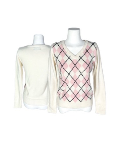 pink argyle v-neck knit