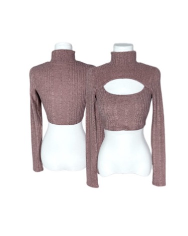 ribbed pink crop turtle-neck knit
