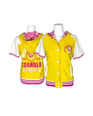 yellow kitsch hood stadium jacket