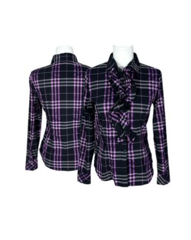 violet black check frill blouse
