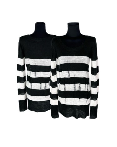 distressed stripe knit t-shirt