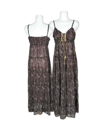 brown paisley lace-up dress