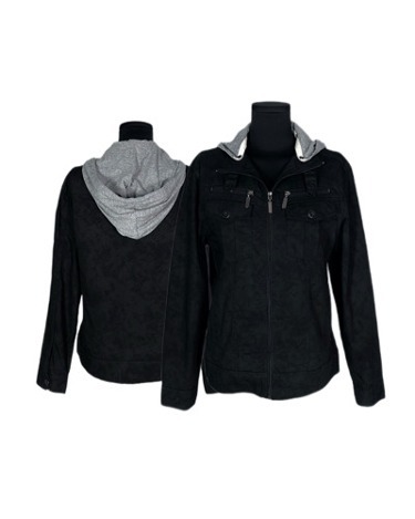 grunge patterned hood zip-up jacket