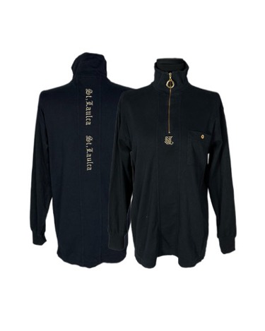 lettering embroidery half zip-up