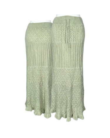 crochet green knit long skirt