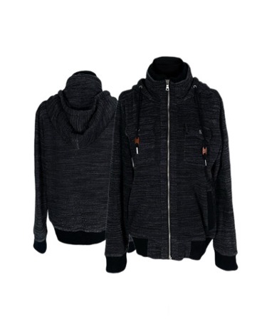grunge textured hood zip-up jacket