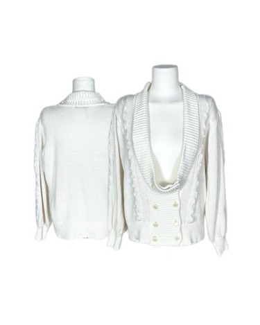 white knit double breasted cardigan