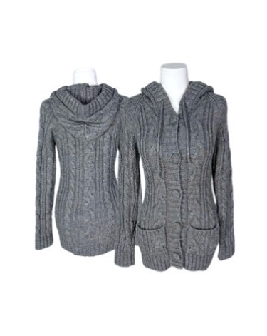 grey cable knit hood cardigan