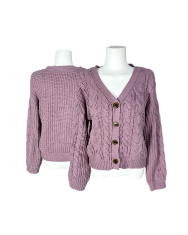 purple cable knit cardigan