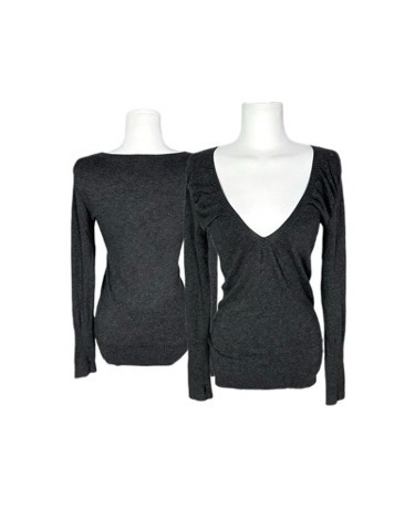 charcoal shirring neck knit top