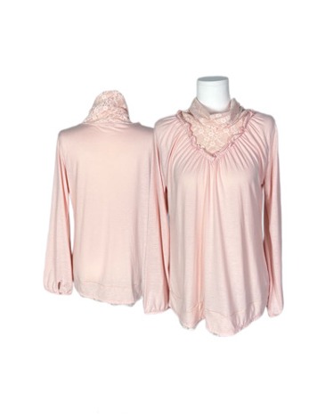 coral pink lace turtle-neck t-shirt
