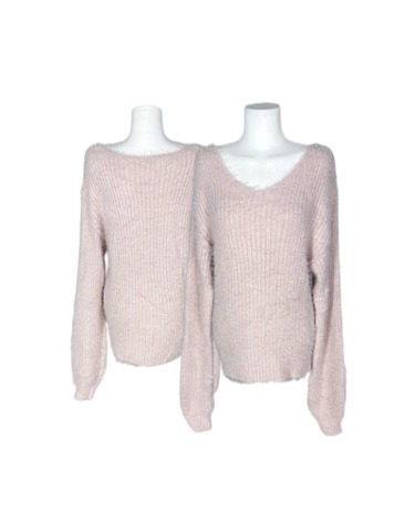 pink hairy v-neck sweater