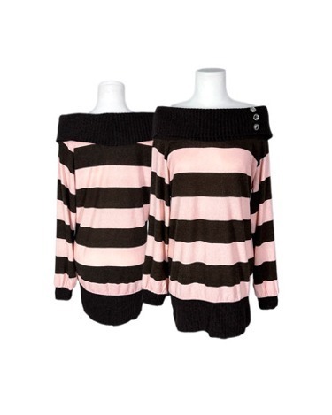 pink stripe cubic off-shoulder knit dress