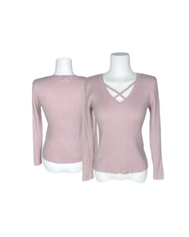 pink cross neck ribbed top