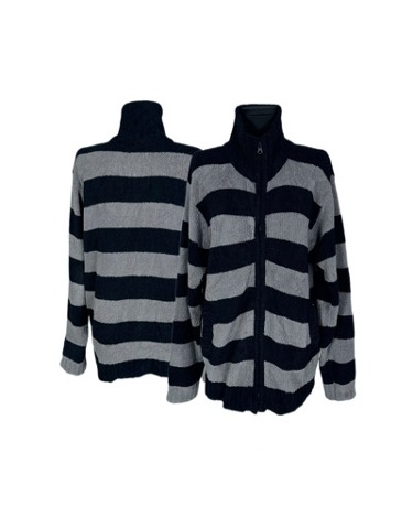 grey stripe knit zip-up