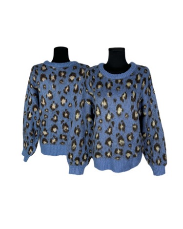 blue leopard hairy sweater