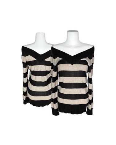 COLZA stripe off-shoulder knit