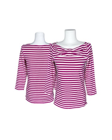 pink stripe ribbon boat-neck t-shirt