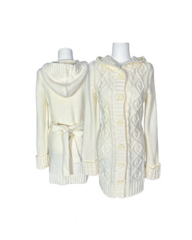 ivory belted knit long hood