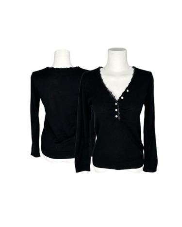 shirring neck pearl button top