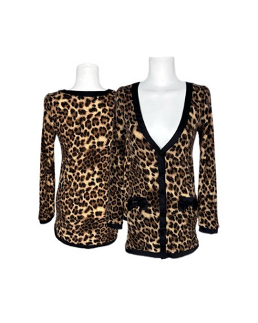 leopard ribbon pocket cardigan