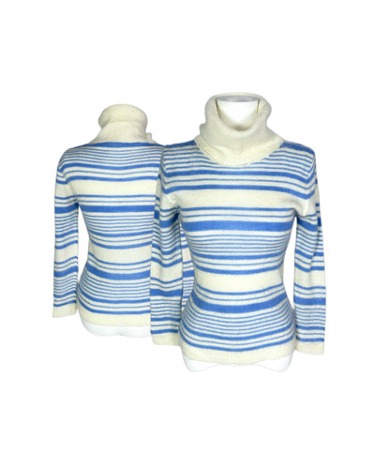 blue stripe fluffy tultle-neck knit