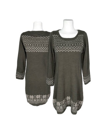 nordic pattern khaki knit dress