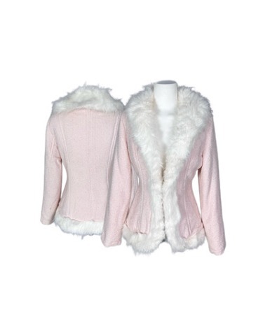 pink tweed fur treaming jacket