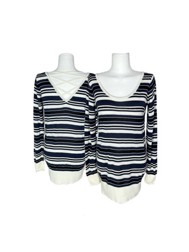 COLZA navy stripe knit top