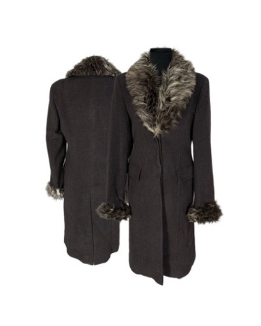 fur detail brown wool coat