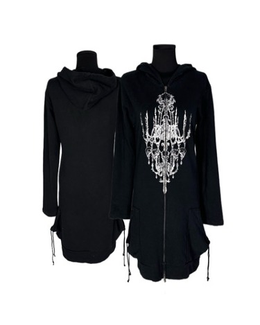 BLACK PEACE NOW gothic skull chandelier hood zip-up dress
