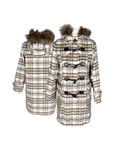 fluffy texture check duffle coat