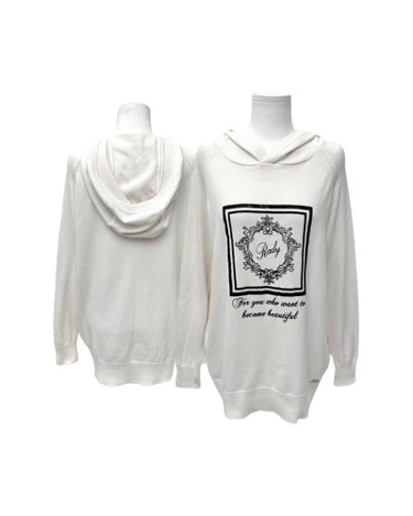 RADY white logo printing knit hoodie