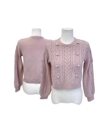 pink pompom cable crop knit
