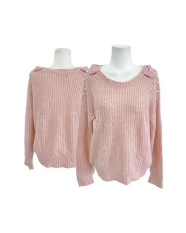 pink ribbon pearl knit