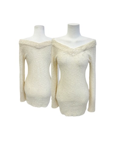 COLZA cream off-shoulder knit dress