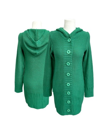 green hood knit cardigan