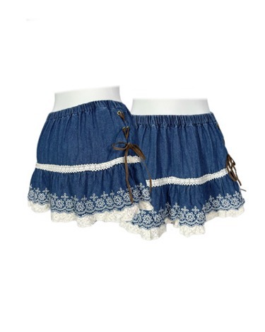 lace-up detail lace denim skirt