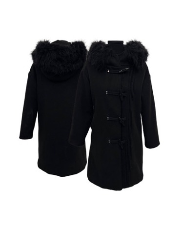 black duffle fur hood coat
